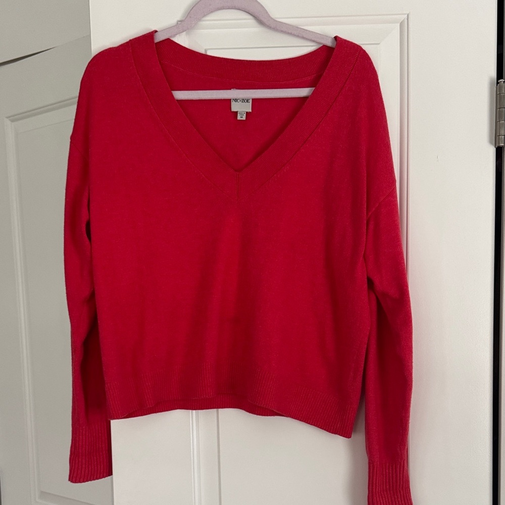 NIC+ZOE Bright Red V-Neck Knit Top